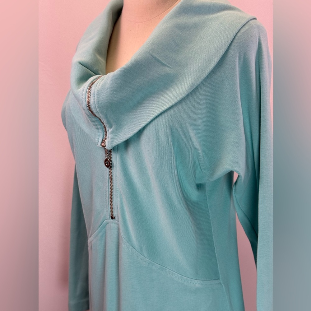 Soft Surroundings Women's Aqua Blue 1/2 Zip Cowl Neck Pullover Top Size S - Picture 3 of 7